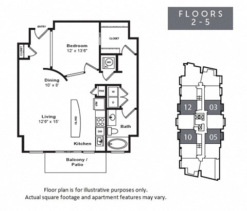 Floor plan for 1 bed, 1 bath, 919 sqft